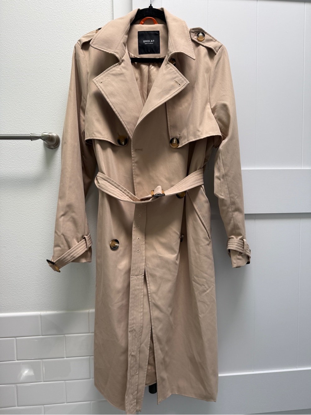 Orolay Double Breasted Belted Trench Coat Women’s Large - Tan/Khaki NWOT - Picture 10 of 13